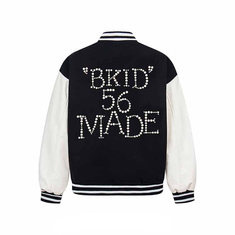 Perlenbesetzte Woll-Baseball-Versity-Jacke 