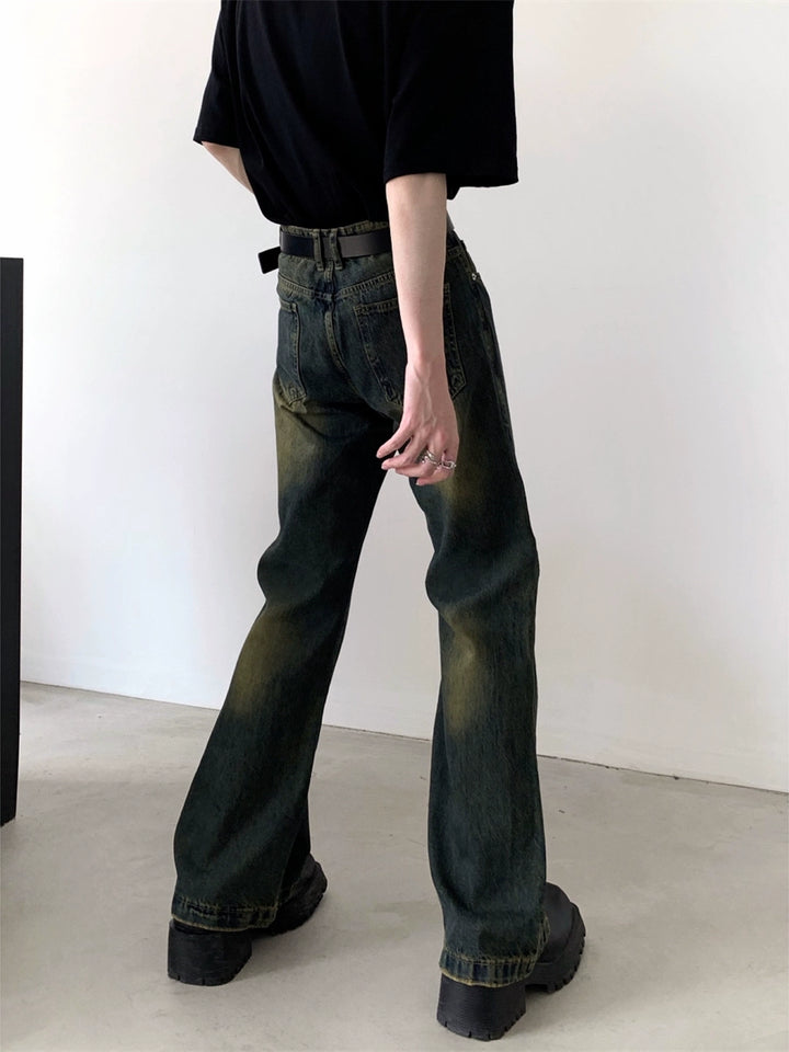 High Waist Flared Washed Distressed Pants