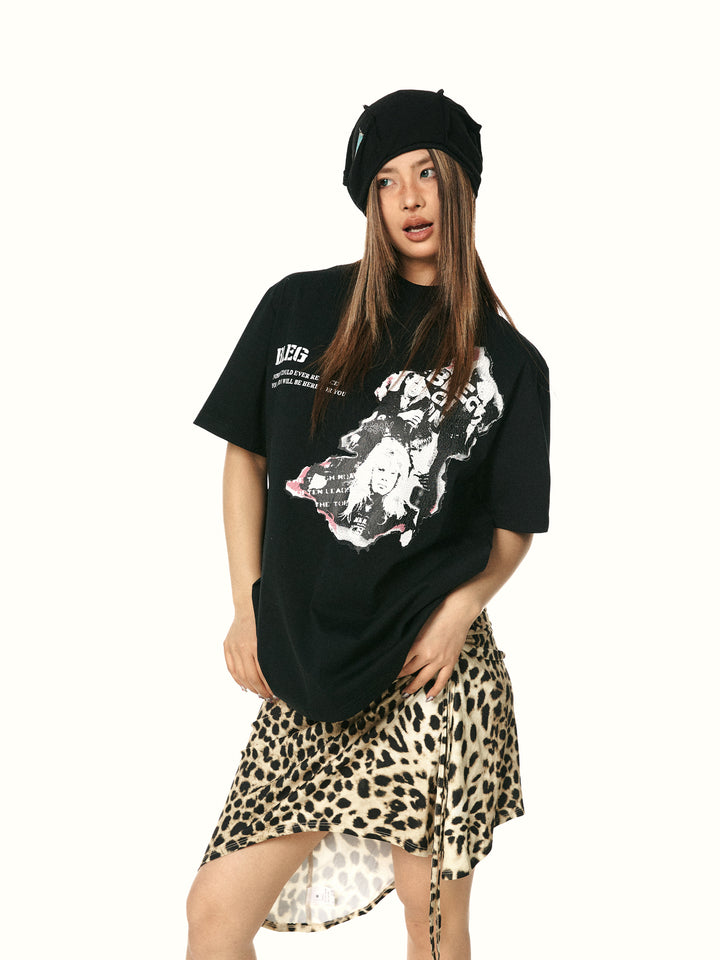 Retro Loose Print Short Sleeve T-shirt