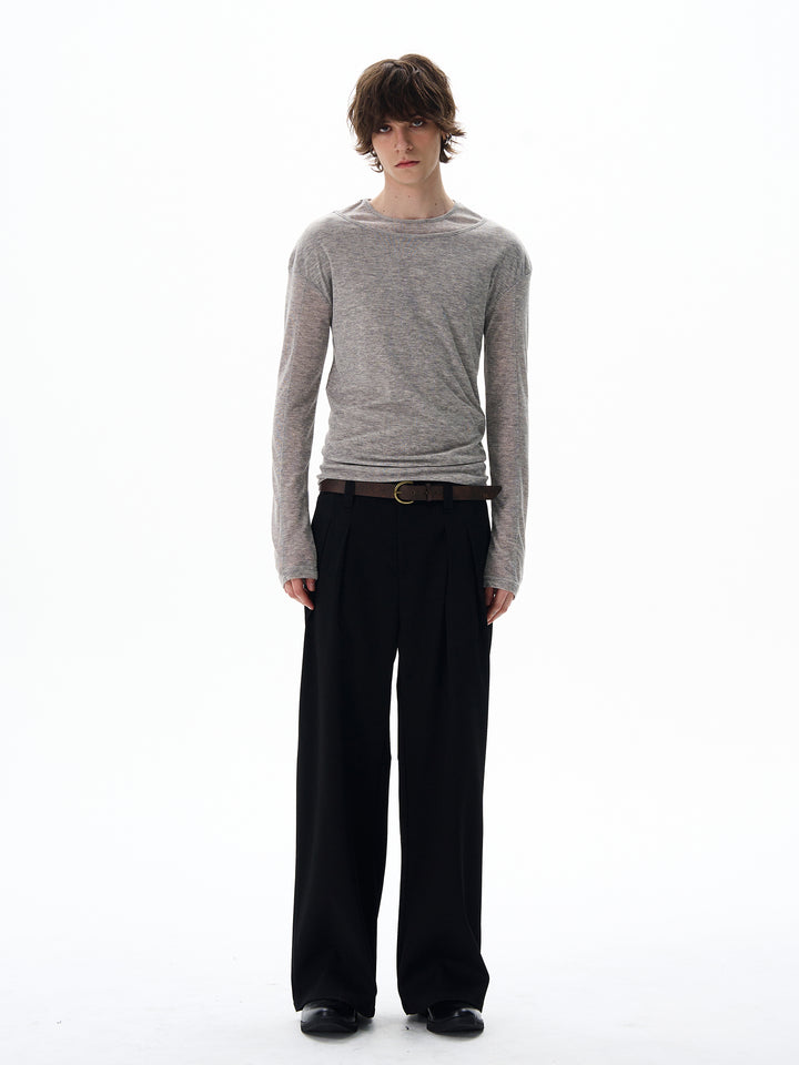 Pleated Wide Leg Straight Casual Pants