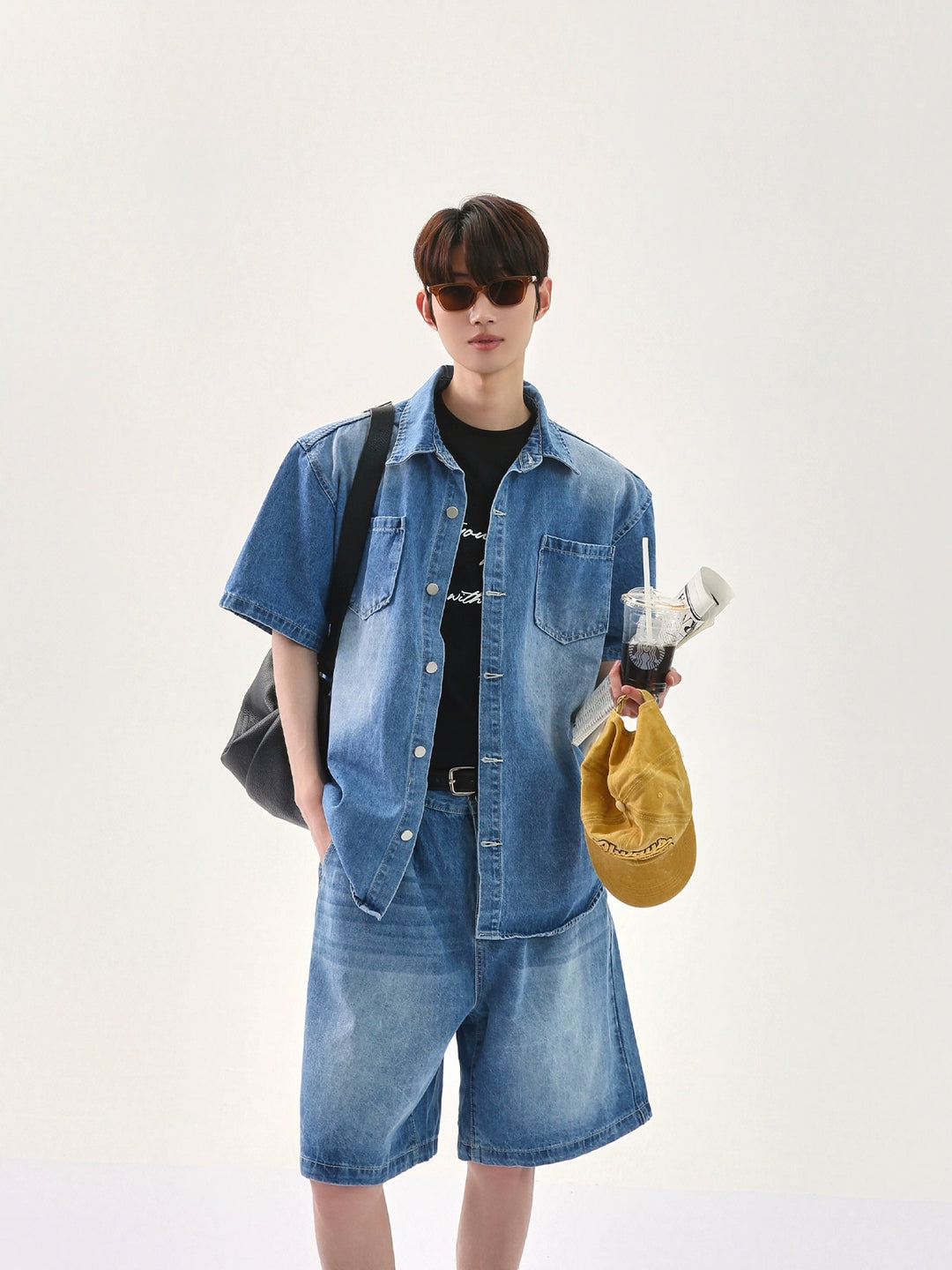 캐주얼 데님 재킷과 반바지 세트 