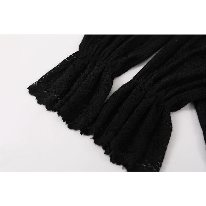 Blusa de manga larga con cuello de encaje y volantes 