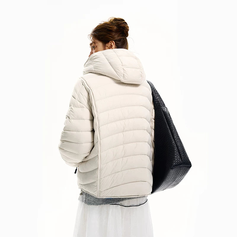 جاكيت بافر داون هيرينغبون بغطاء رأس 