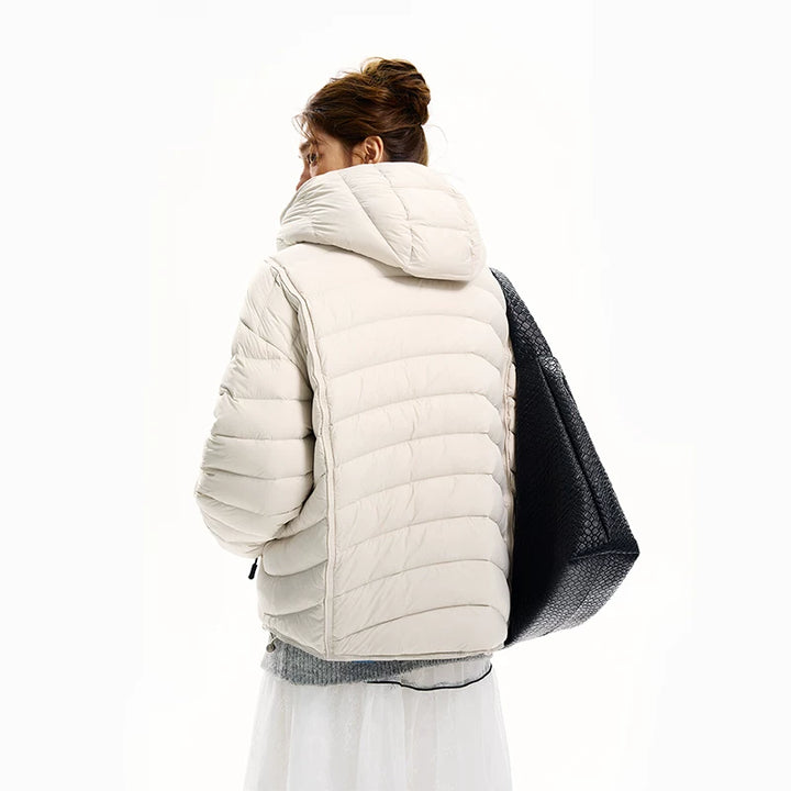 جاكيت بافر داون هيرينغبون بغطاء رأس 