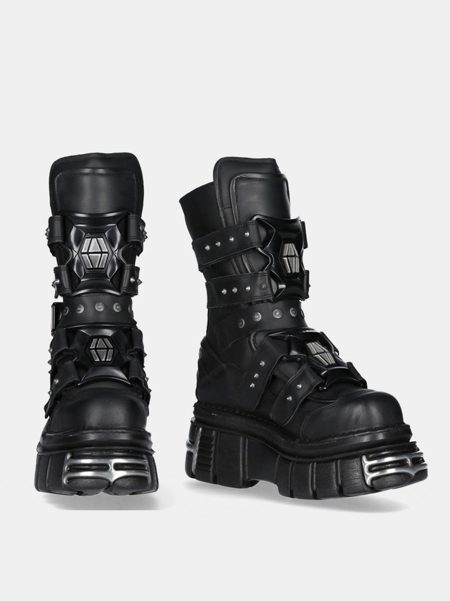 Gothic Nieten Stiefel mit Plattform bis zur Mitte der Waden 