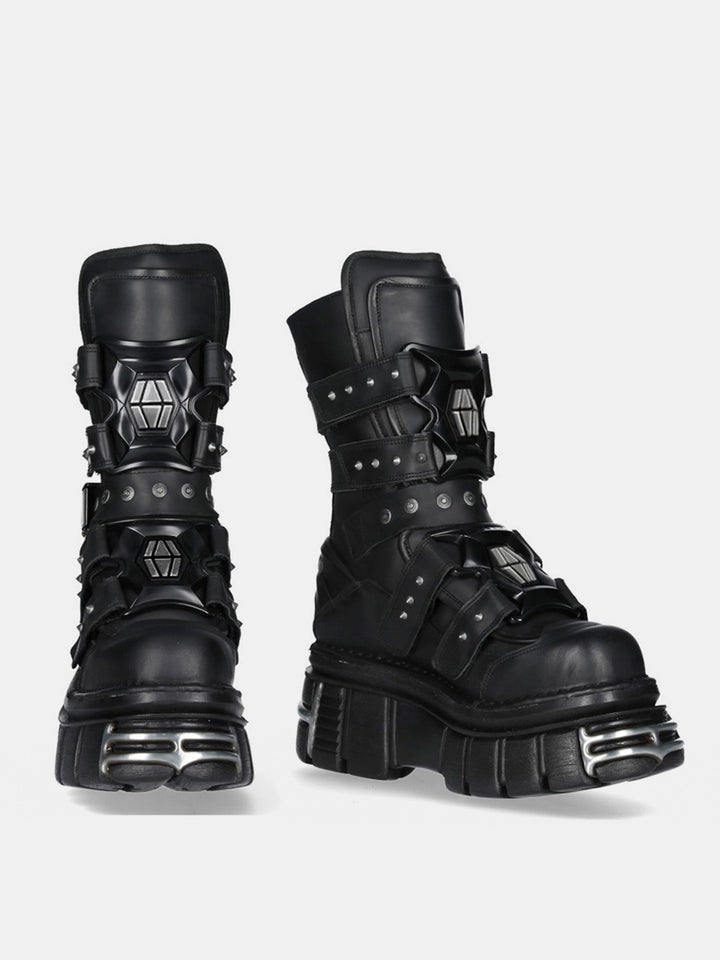 Gothic Nieten Stiefel mit Plattform bis zur Mitte der Waden 