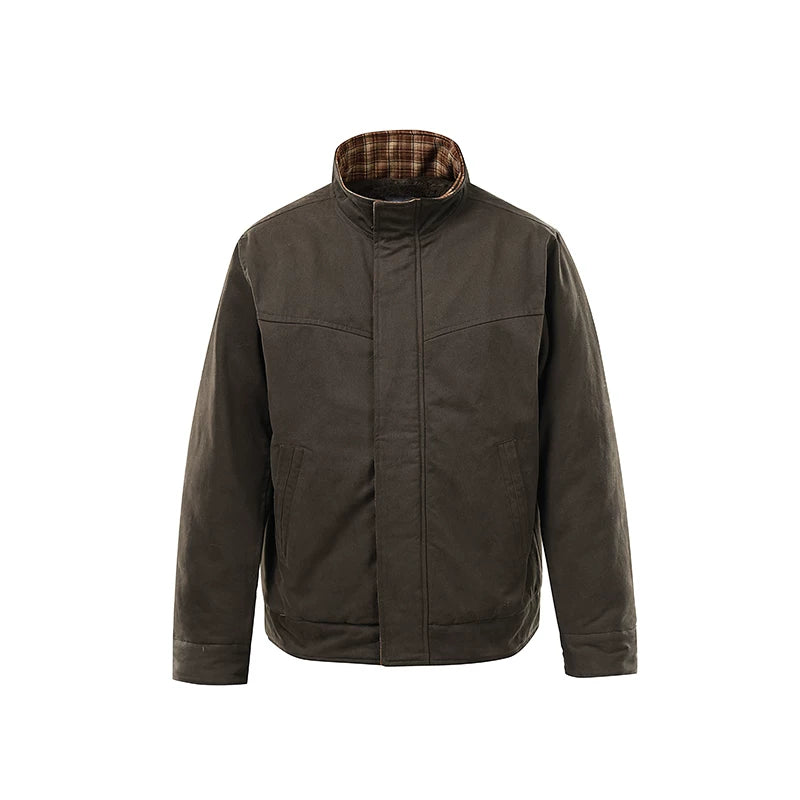 Chaqueta de cuello alto con forro de felpa de patchwork a cuadros 