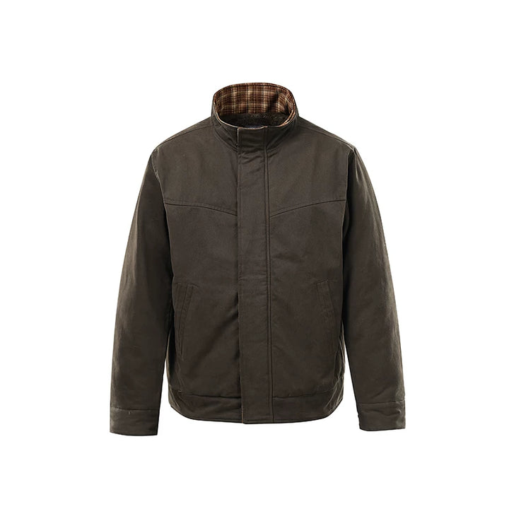 Chaqueta de cuello alto con forro de felpa de patchwork a cuadros 