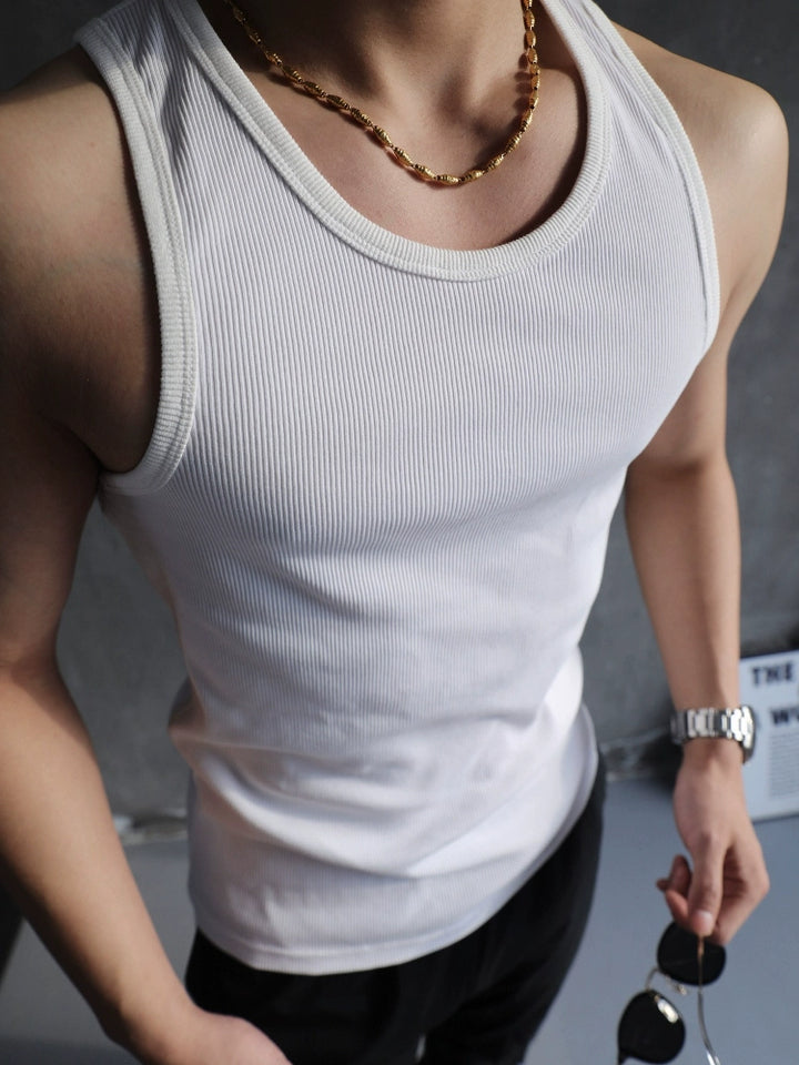 Ribbet ærmeløs slim fit pullover vest 