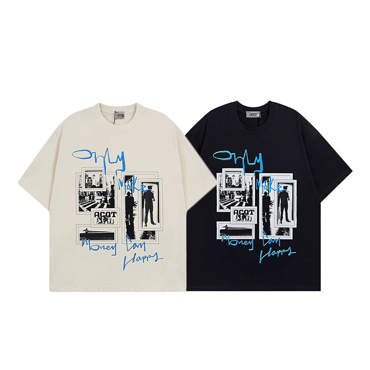 Retro Print Løs Pasform Kortærmet T-shirt 