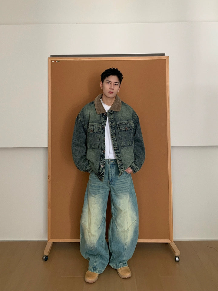 Veste en denim avec col en laine d'agneau 