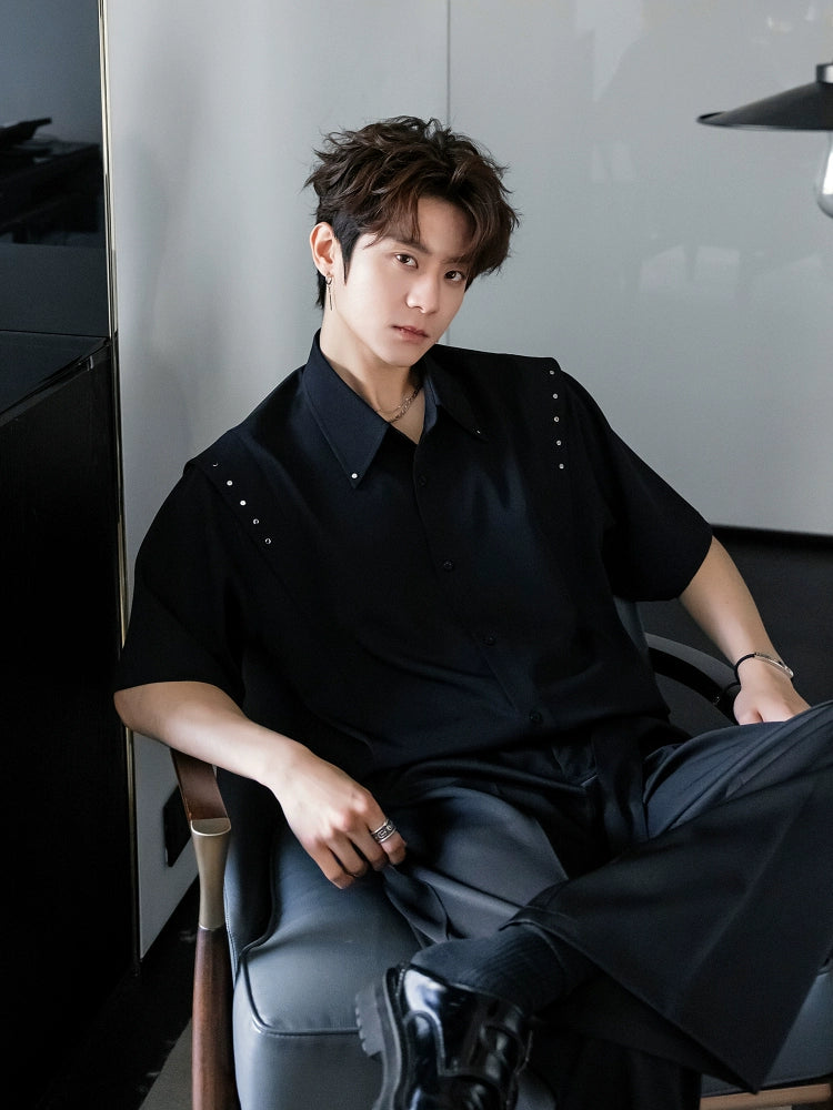 Short Sleeve Button Up Flying Shoulder Shirt