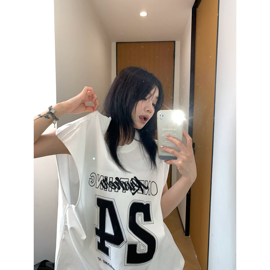 Oversized Loose Embroidered Vest T-Shirt