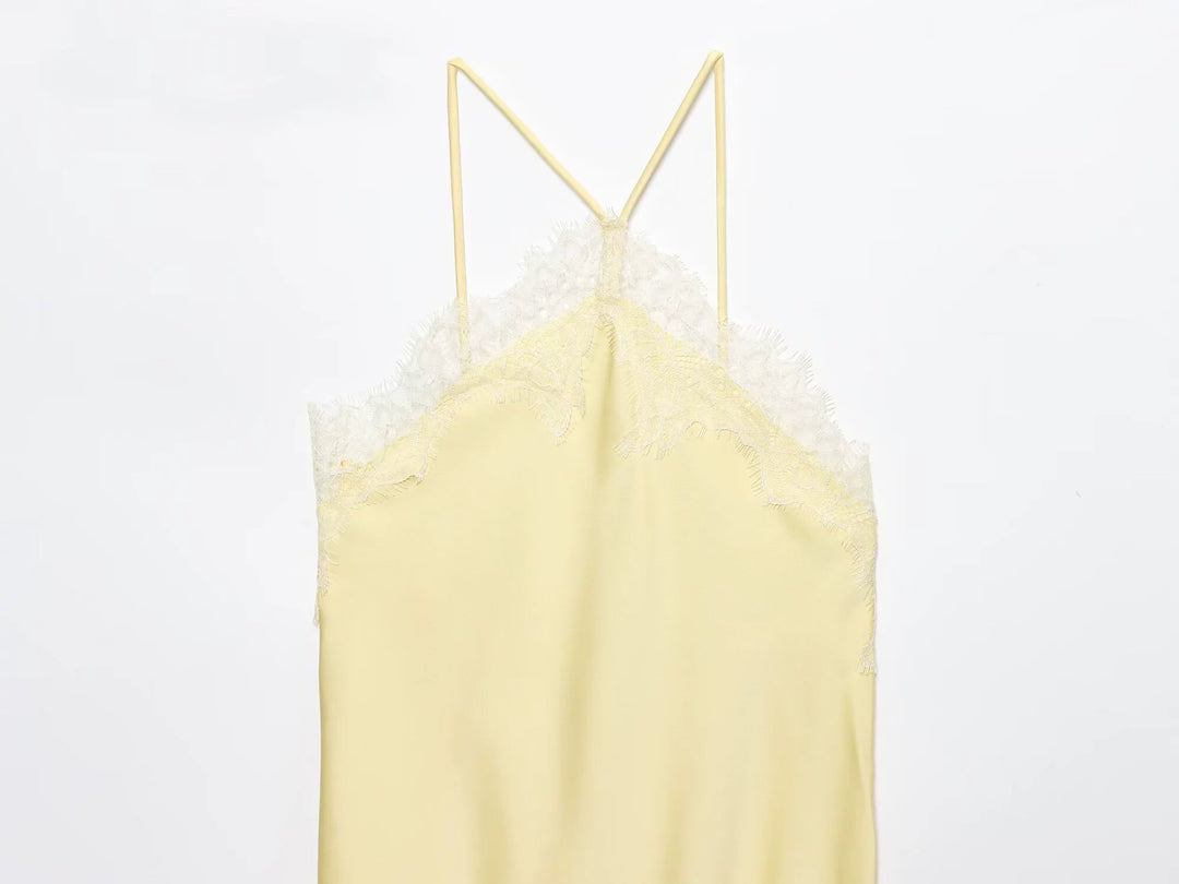 Lace Trim Satin Slip Dress