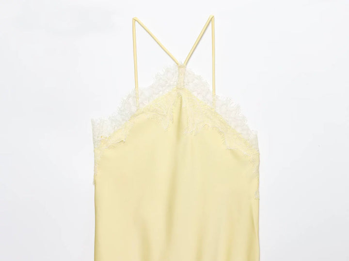 Lace Trim Satin Slip Dress