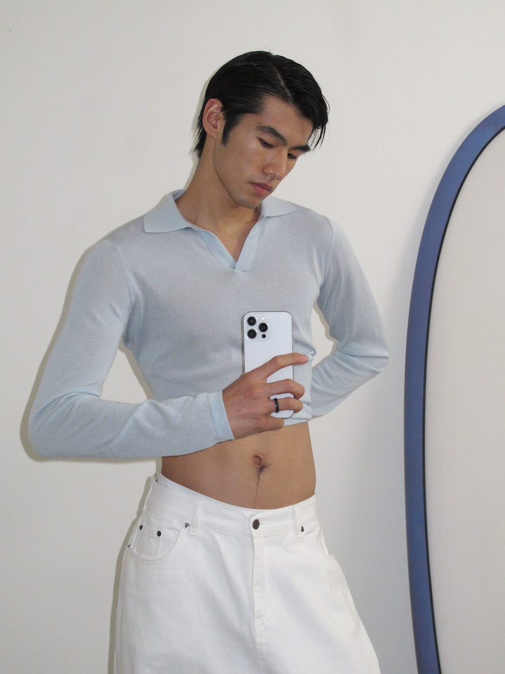 Acetat Slim Fit Langarm-Polohemd 
