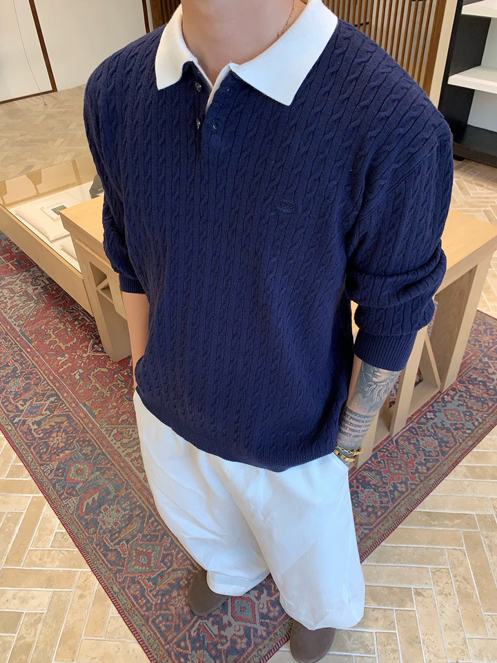 Contrast Collar Knit Polo Shirt