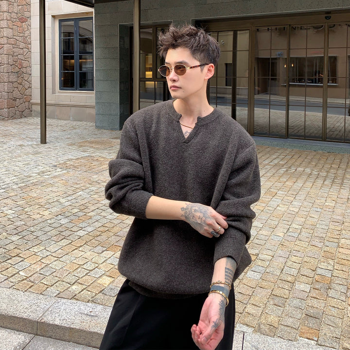 V-neck Loose Knit Casual Sweater