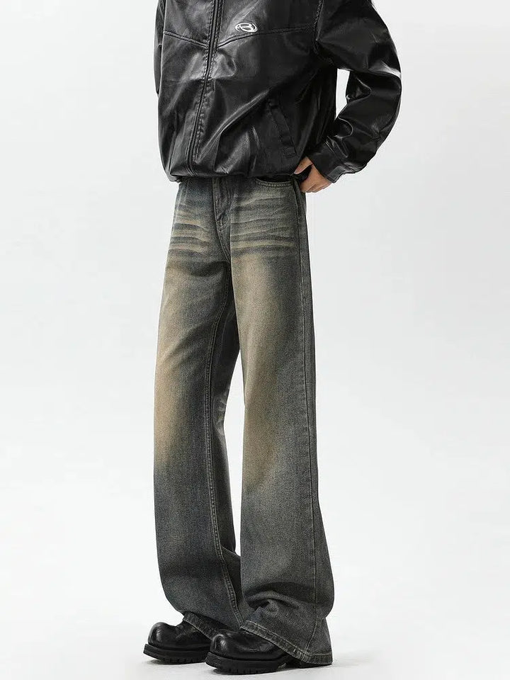 Washed Flared Straight-leg Jeans