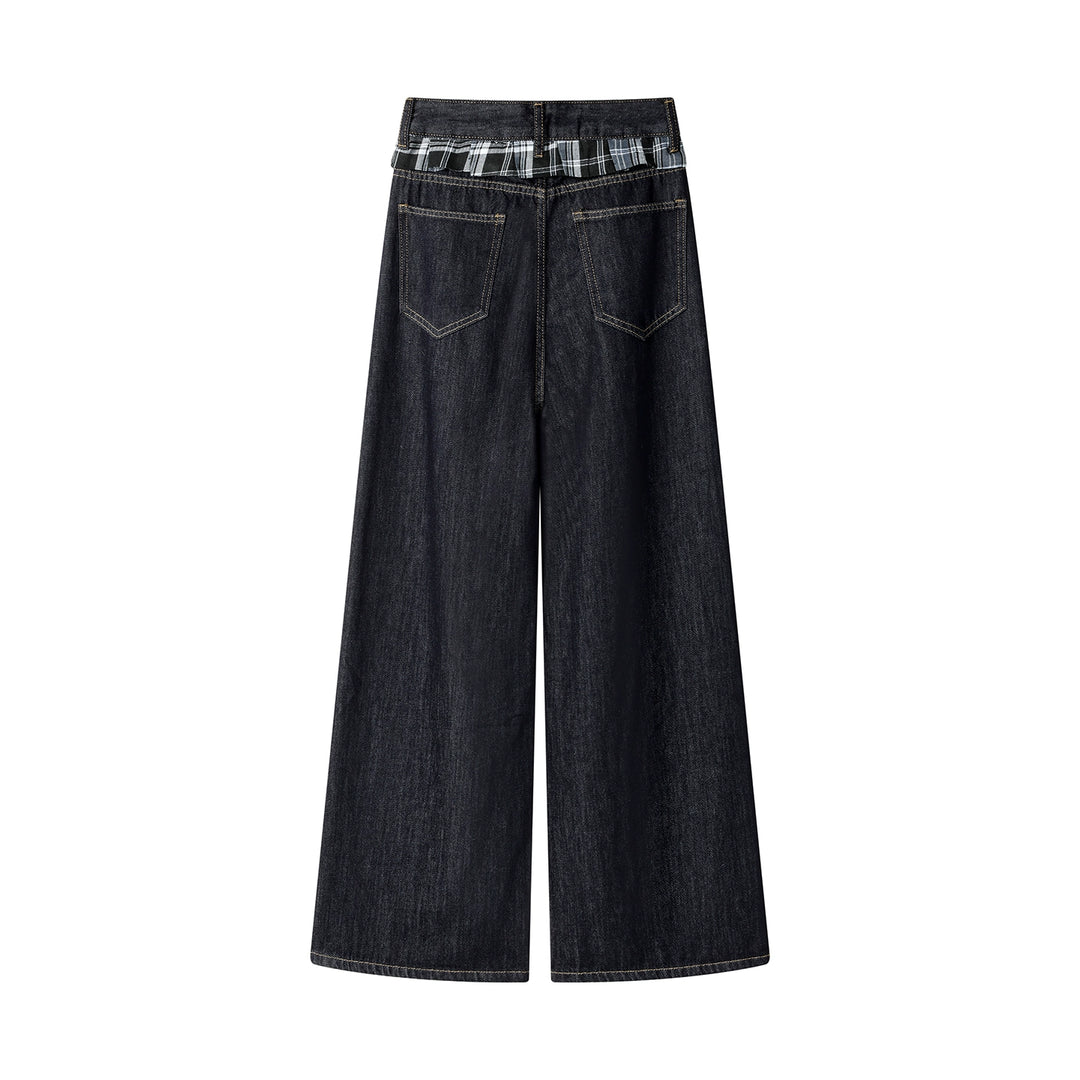 Check Patchwork Wide-leg Jeans