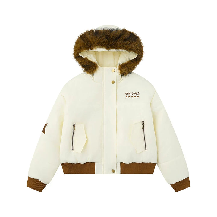 Fuskepels-krage hettejakke med fleecefôr 