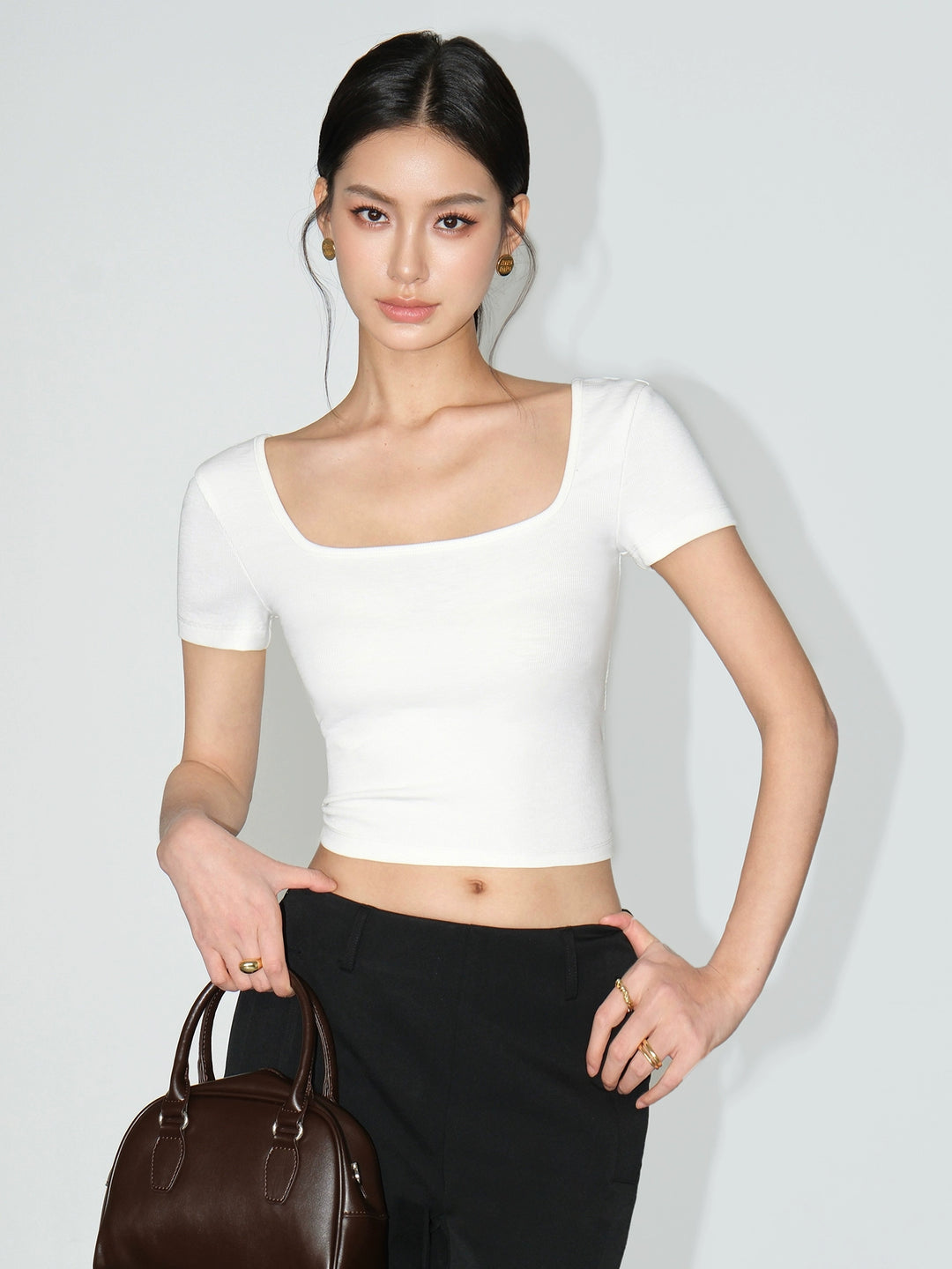 Square Neck Short Sleeve Crop Top