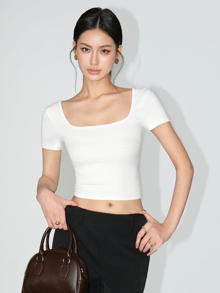 Square Neck Short Sleeve Crop Top