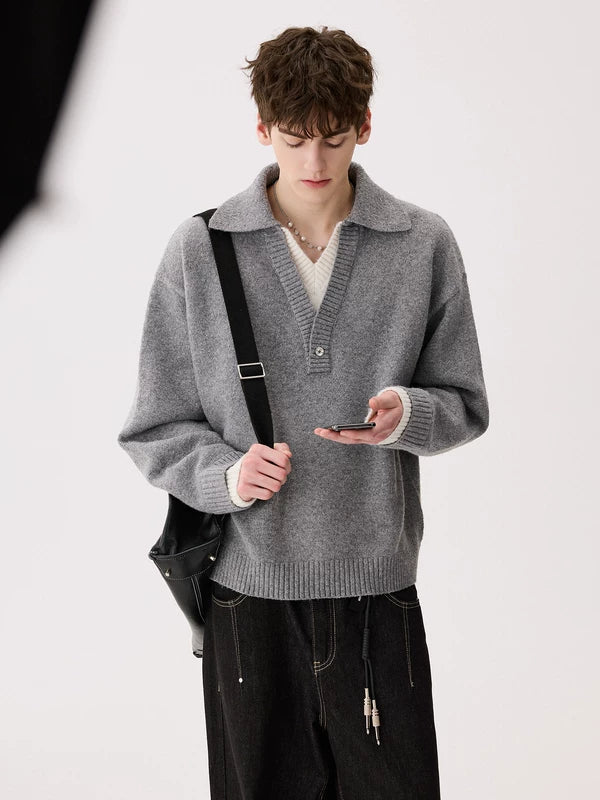 레이어드 더블 V넥 니트 스웨터 