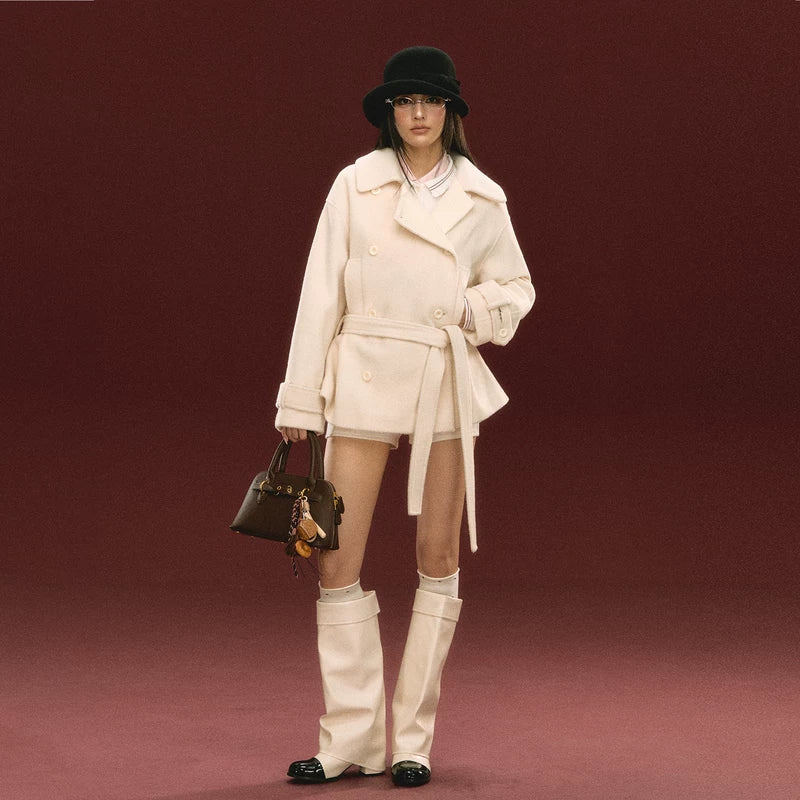 Belted Double-Breasted Short Coat