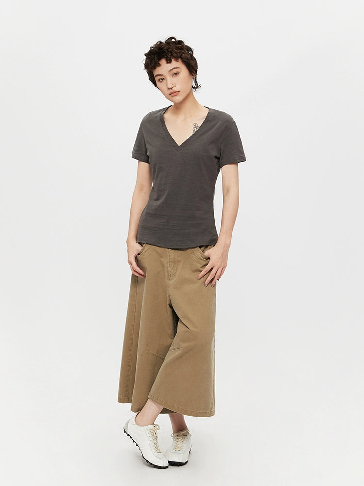 V-Neck Short Sleeve Slim Fit Top