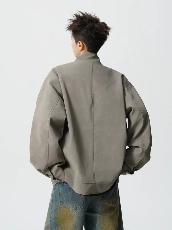 Veste de moto en cuir PU avec col montant 