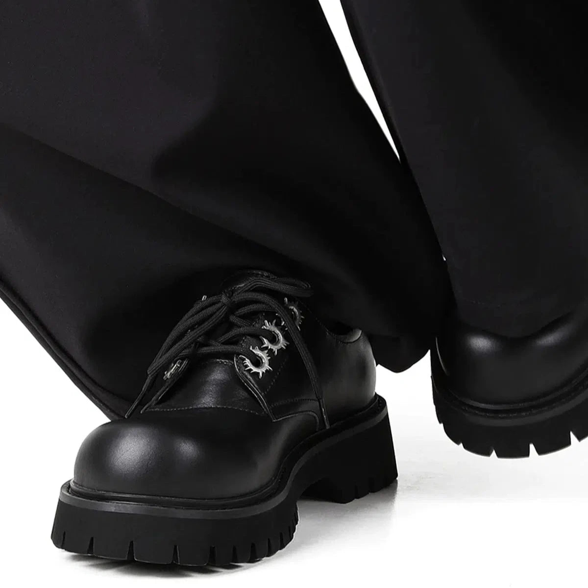 Thick Sole Round Toe Leather Derby Shoes