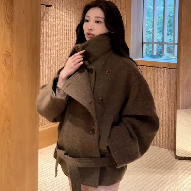 Double-Sided Cashmere Stand-Collar Wool Coat