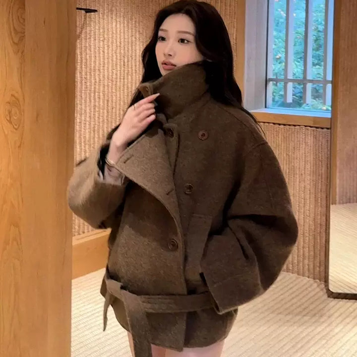 Double-Sided Cashmere Stand-Collar Wool Coat