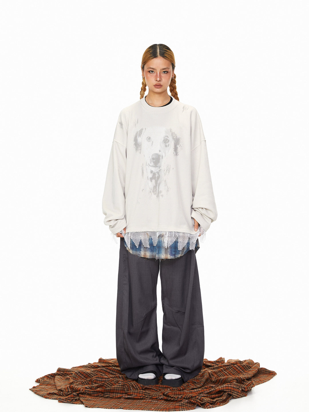 Two-Piece Puppy Graphic Crew Neck Shirt