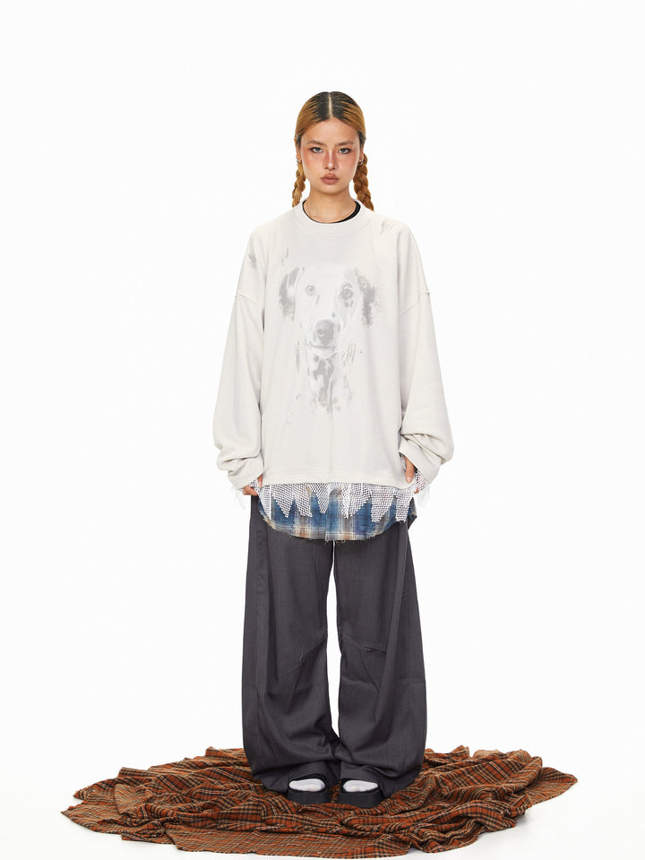 Two-Piece Puppy Graphic Crew Neck Shirt