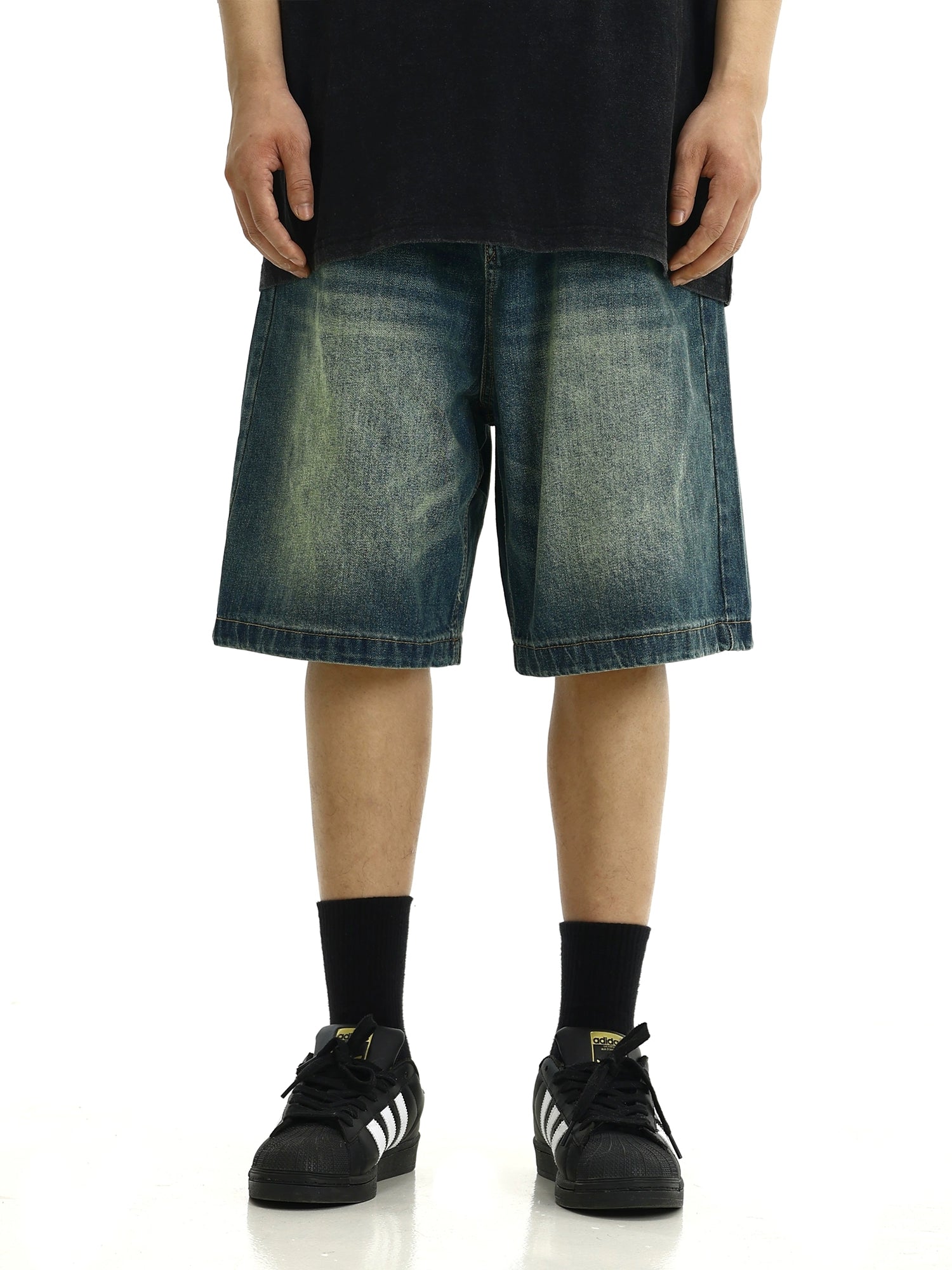 Loose Fit Washed Denim Shorts Pants