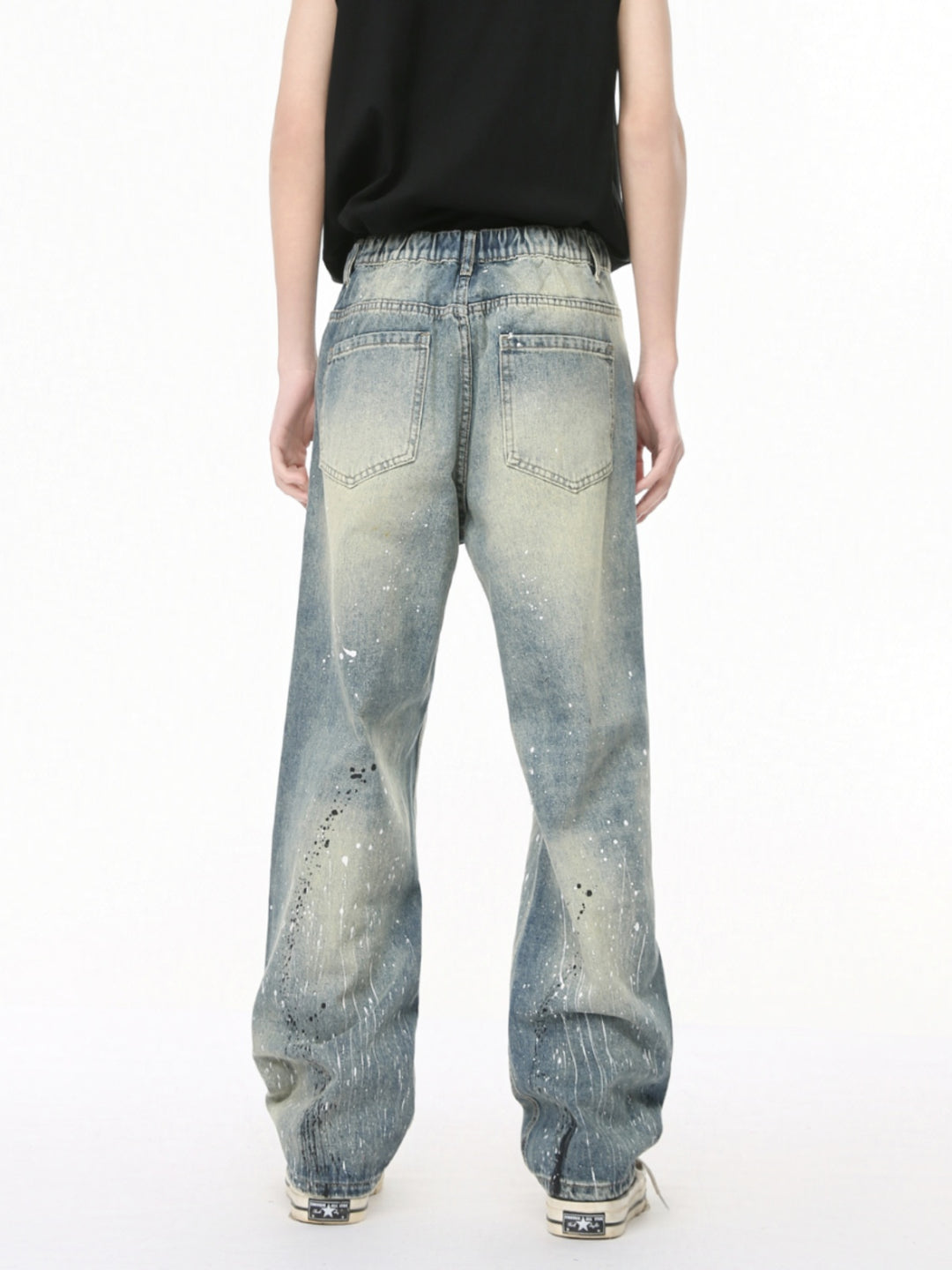 Ripped Ink-Splashed Loose Denim Pants