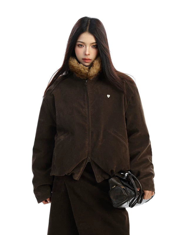 Suede Stand Collar Cotton Padded Jacket