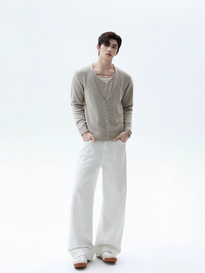 V-neck Wool Knit Cardigan Sweater