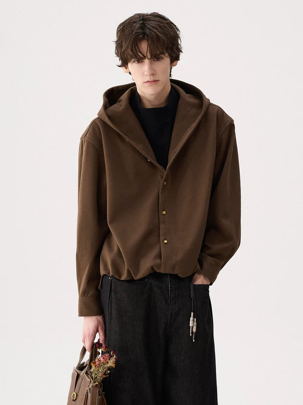 جاكيت قميص بقلنسوة وسحب من الصوف الرجعي 