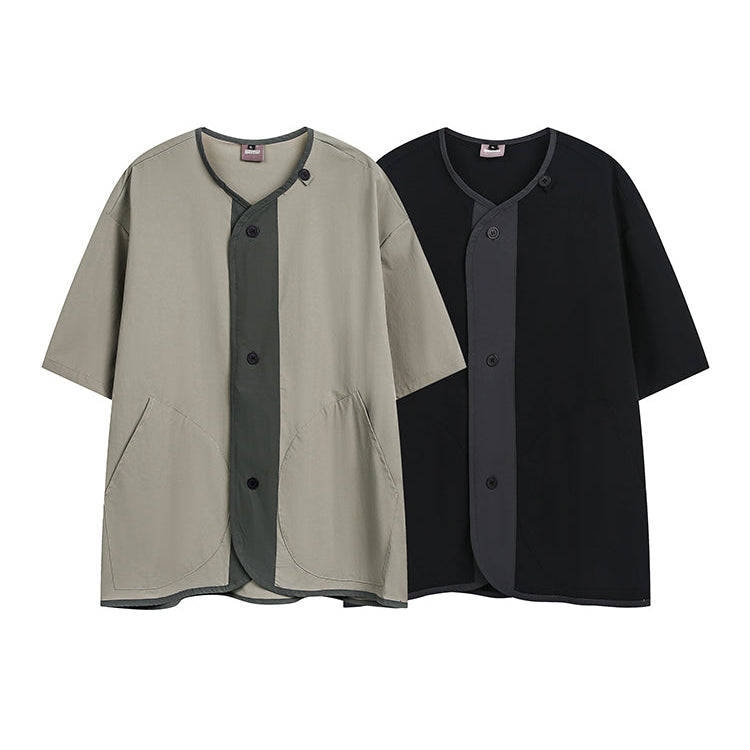 Collarless Short-Sleeve Shirt