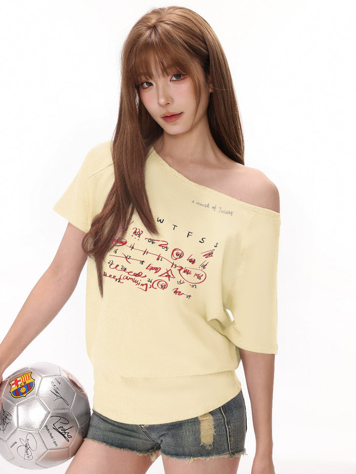T-shirt à épaule dénudée, à manches lâches 