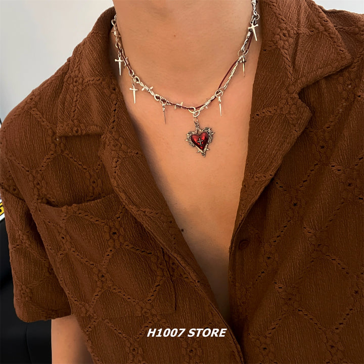 Layered Heart Pendant Cross Necklace
