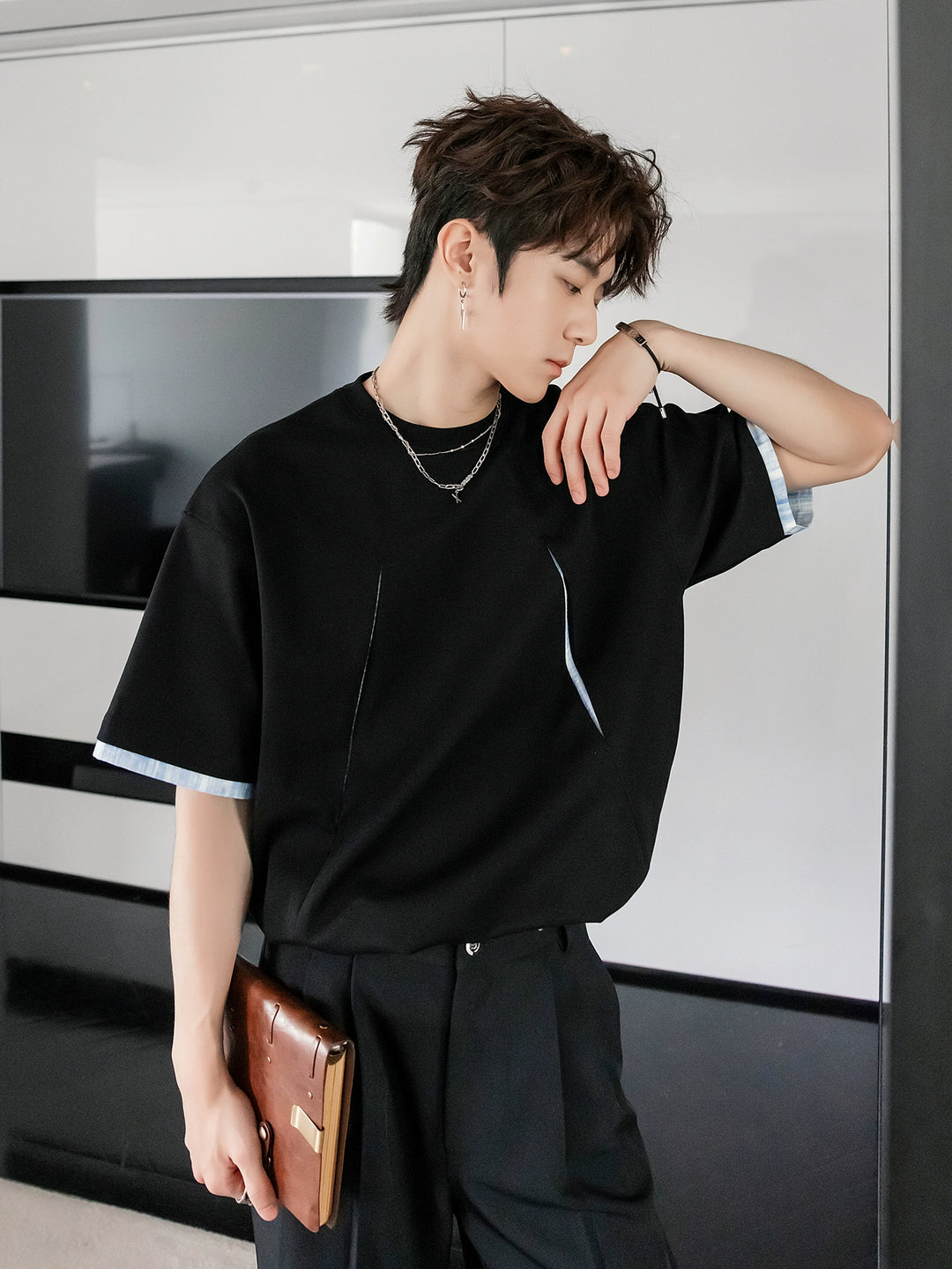 Patchwork Short Sleeve Casual Pullover