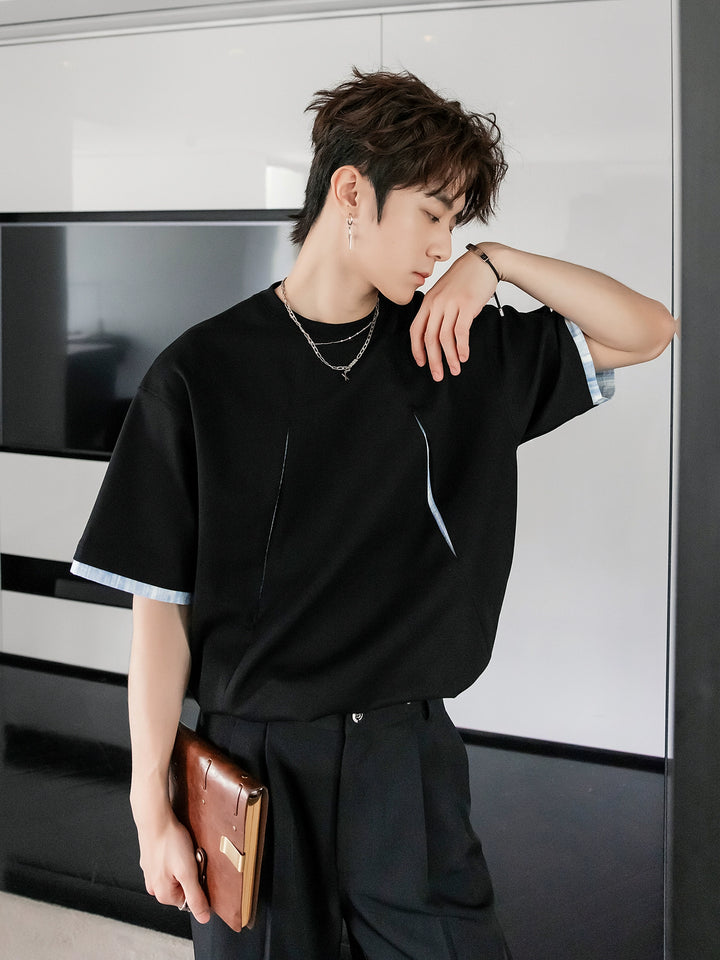 Patchwork Short Sleeve Casual Pullover