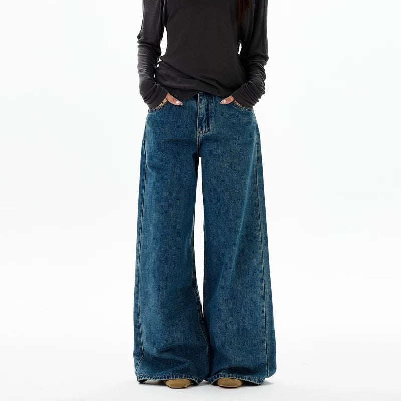 Retro Weite Beinform Lockere Jeanshose 