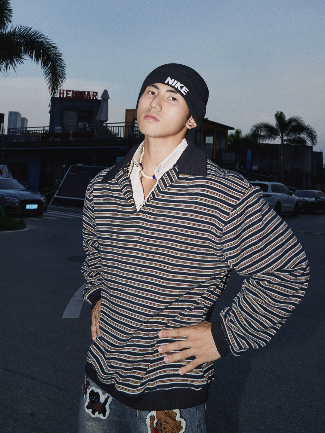 Striped Layered Polo Shirt Sweatshirt