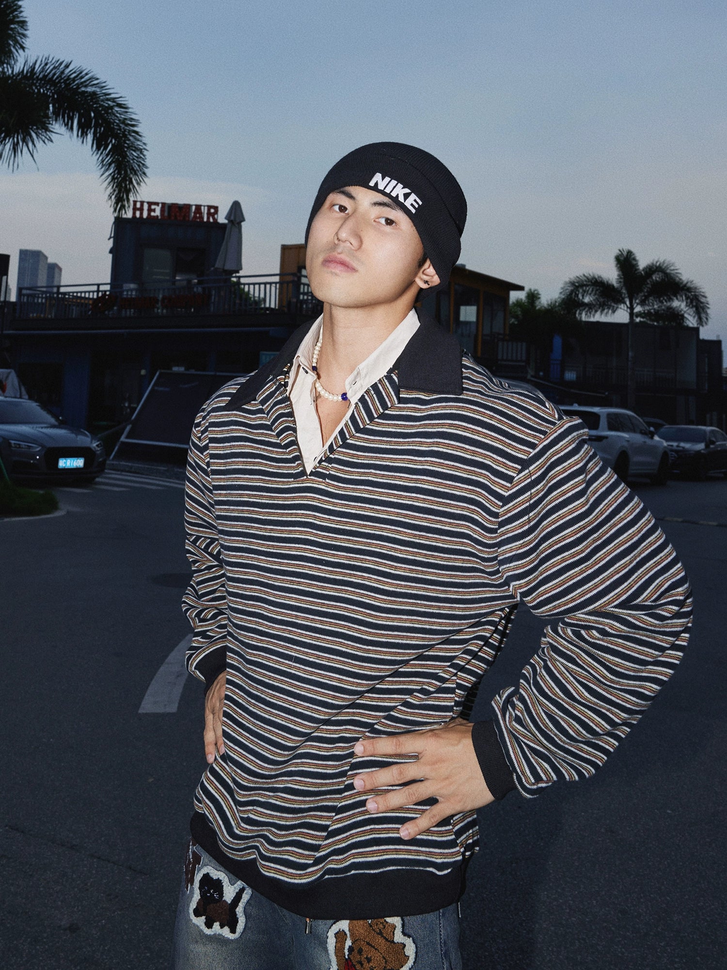 Çizgili Katmanlı Polo Tişört Sweatshirt İkili Takım 