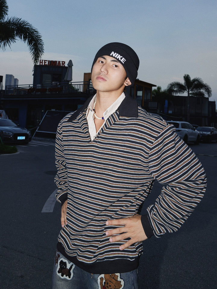 Striped Layered Polo Shirt Sweatshirt